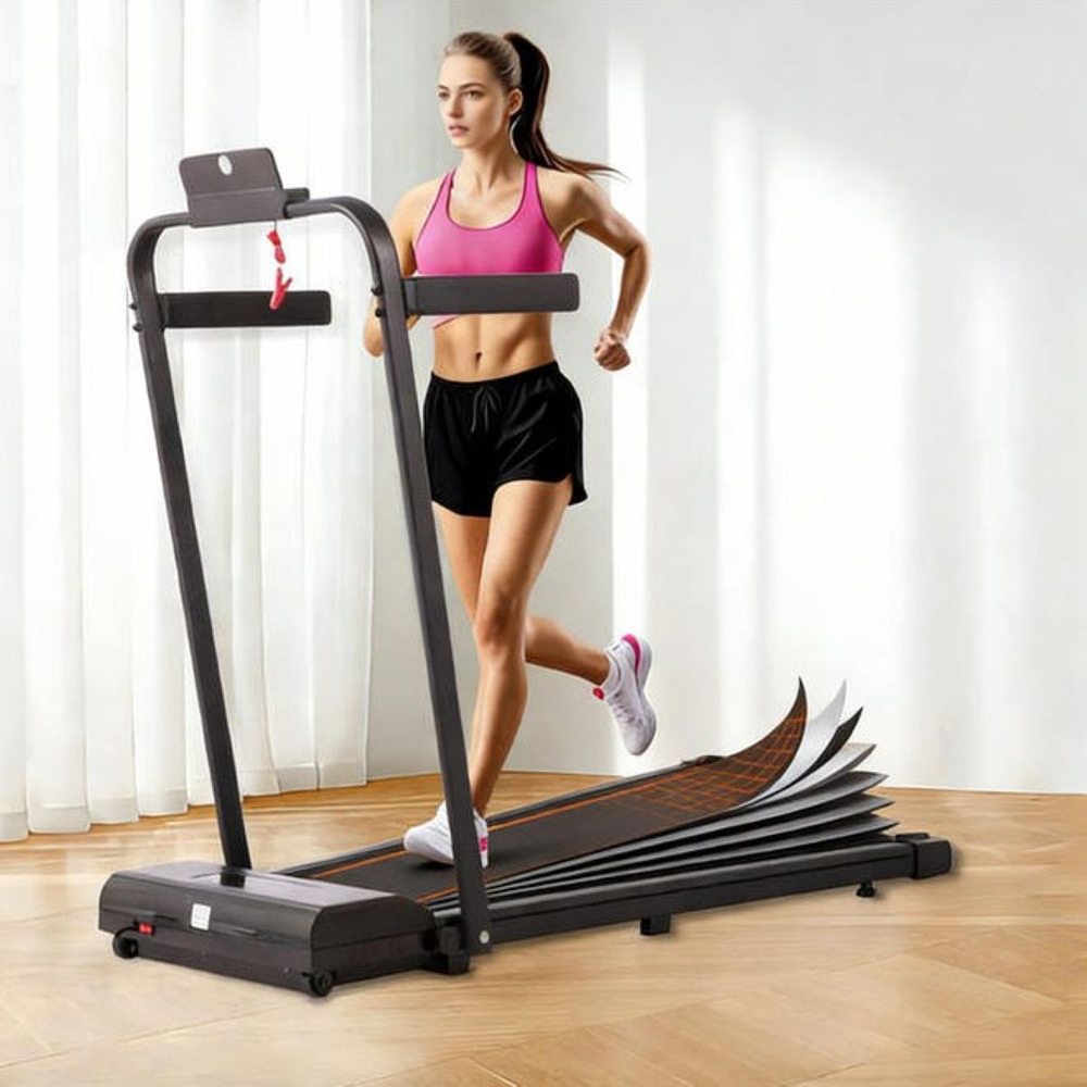 Willowmare 2-in-1 Grey Foldable Electric Treadmill with Handrail and LCD Screen Image 2