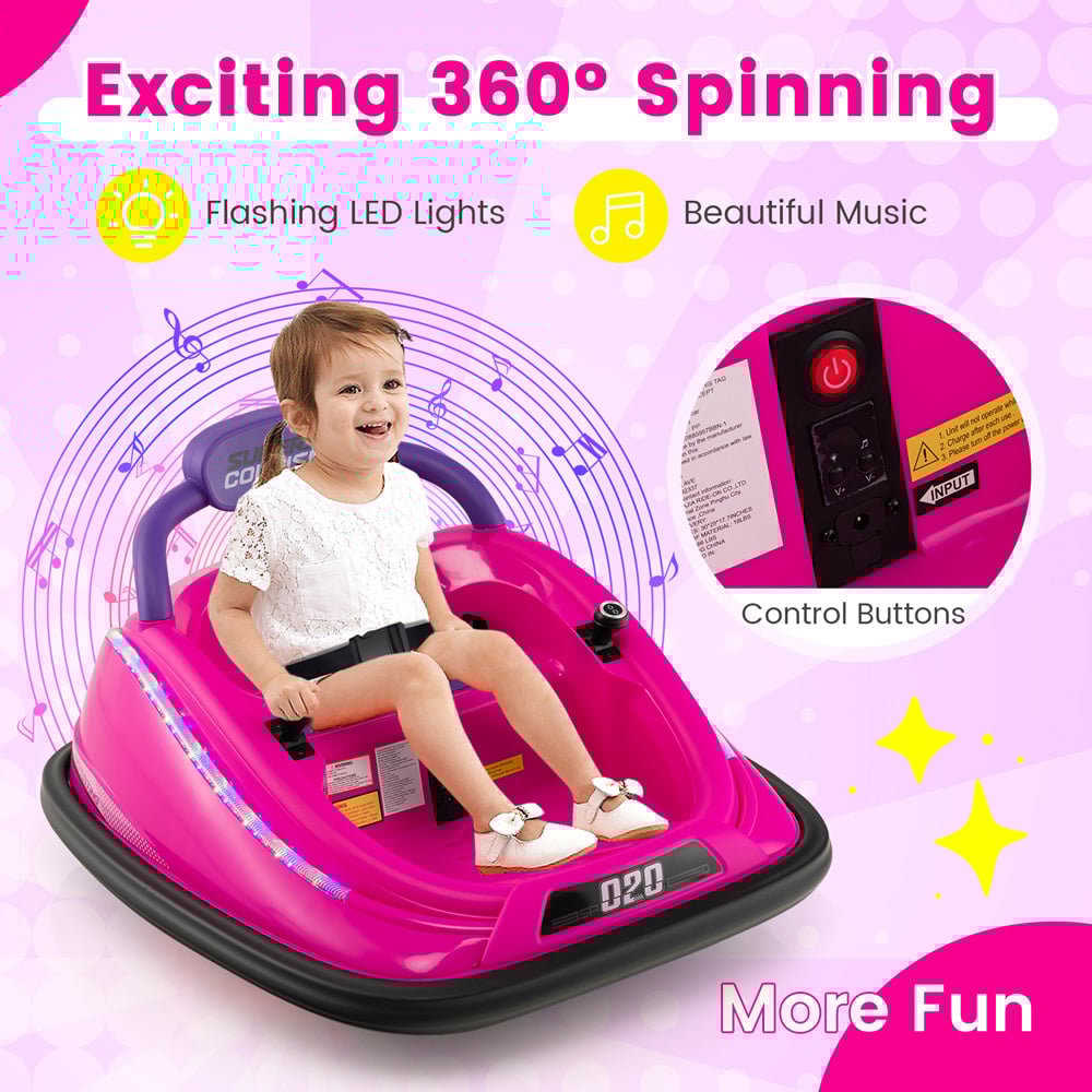 Costway Kids Pink Electric Bumper Car with Spin and Remote Control Image 6