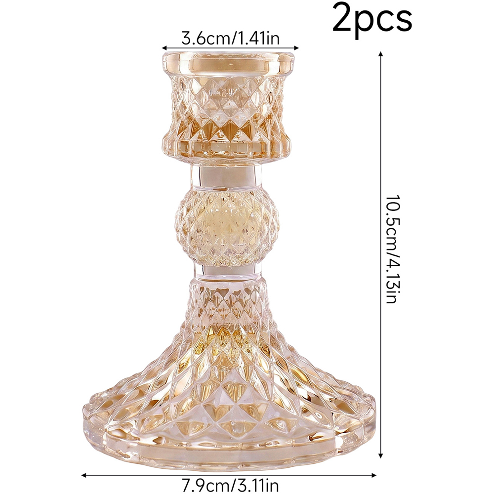 Living and Home Amber Glass Candlestick Holder Set of 2 Image 9