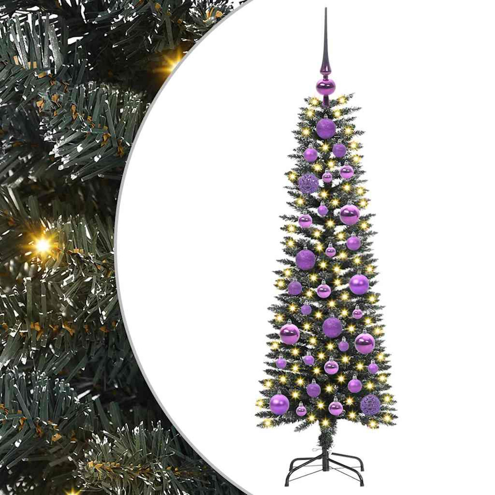 vidaXL Pre-Lit Lilac Baubles Green Artificial Christmas Tree 4ft Image 2