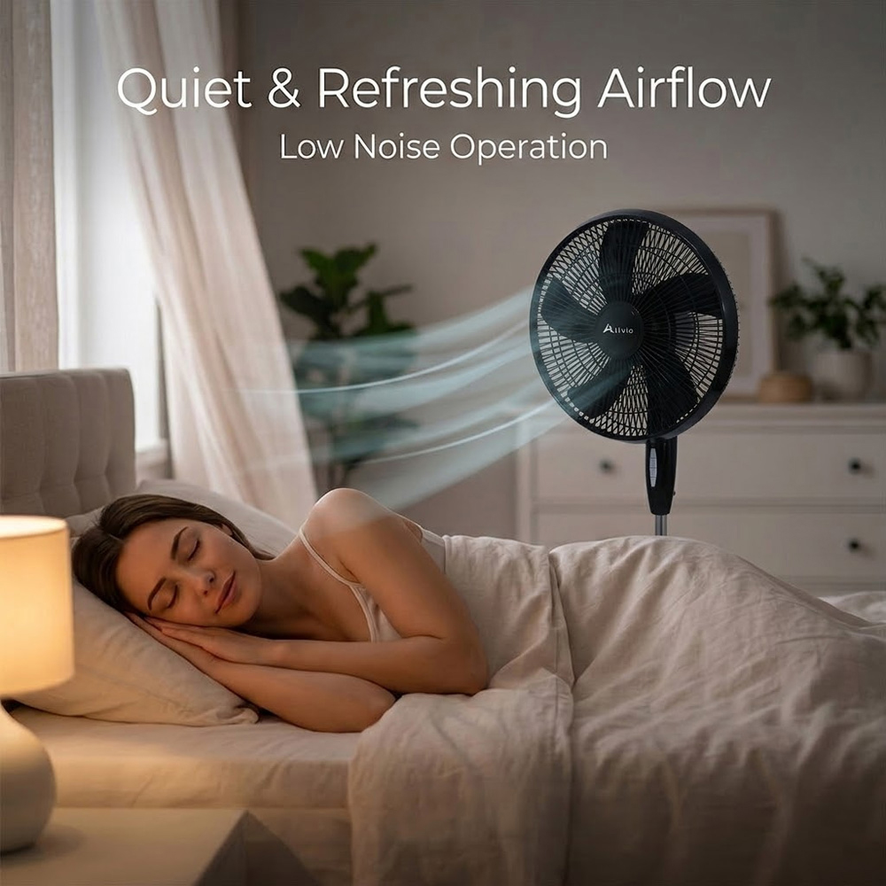 Alivio Black 5 Blade Quiet Adjustable Oscillating Pedestal Floor Fan 45W Image 7