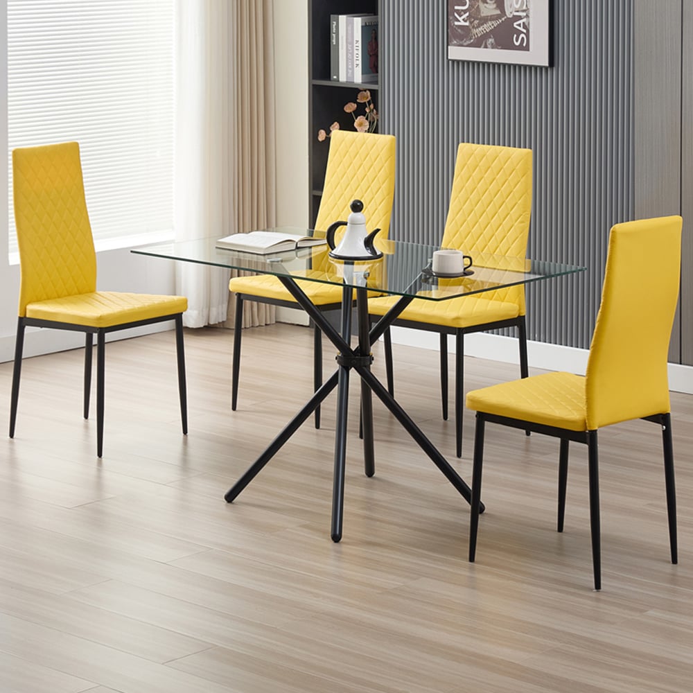 Indoor Living Miami Emily 4 Seater Leather Dining Set Mustard Image 1