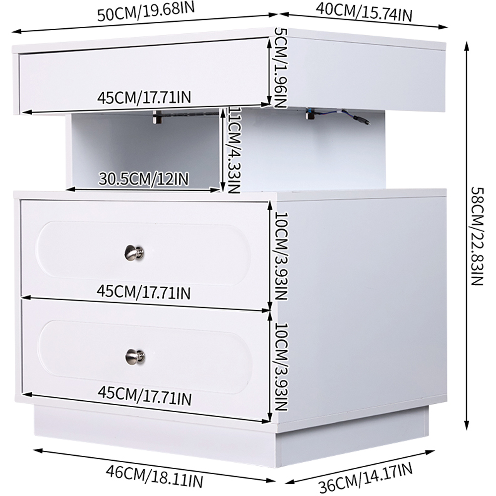 Living and Home 3 Drawer Single Shelf White Bedside Table with RGB LED Light Image 9