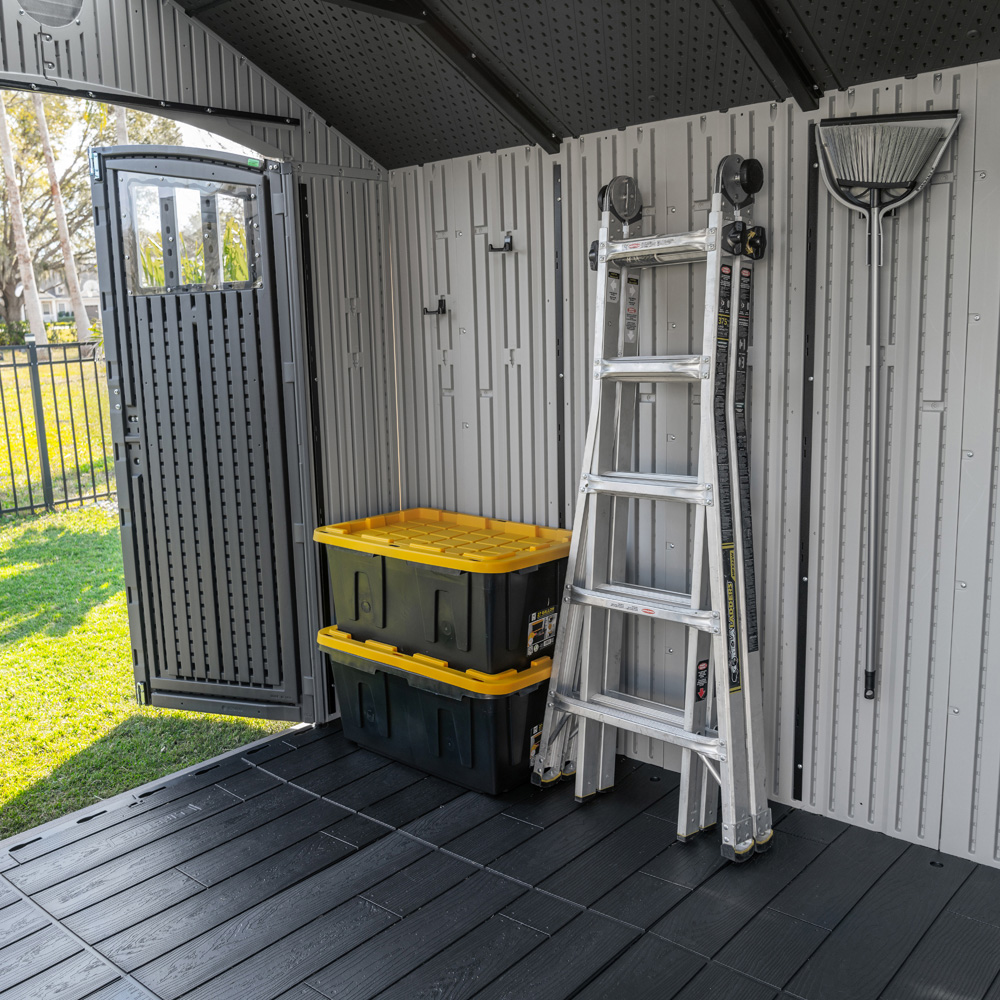 Lifetime Products 15 x 8ft Double Door Dual Entry Light Grey Garden Storage Shed Image 7