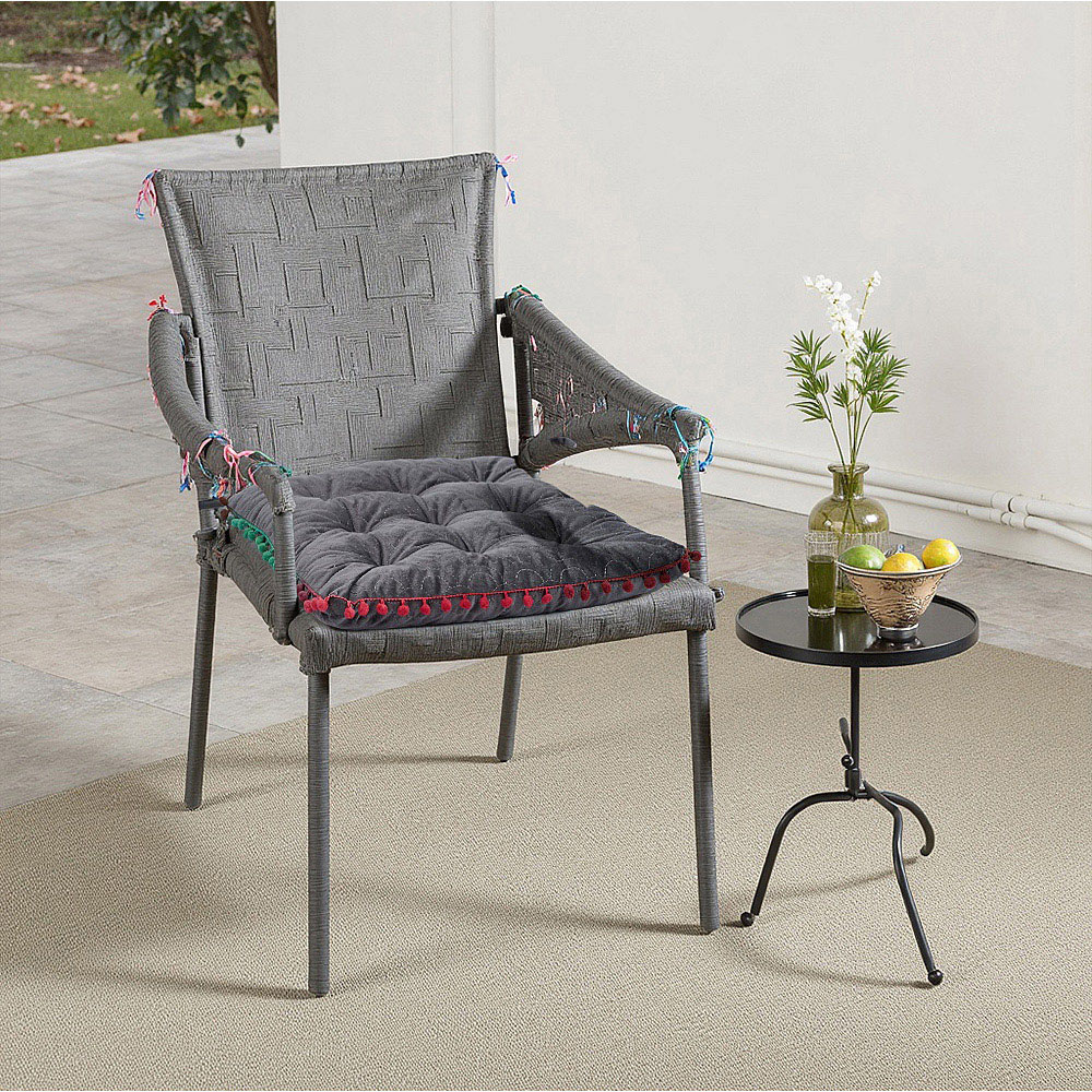 Living and Home Grey Soft Chair Cushion with Pom Pom Trim 40 x 40cm Image 2