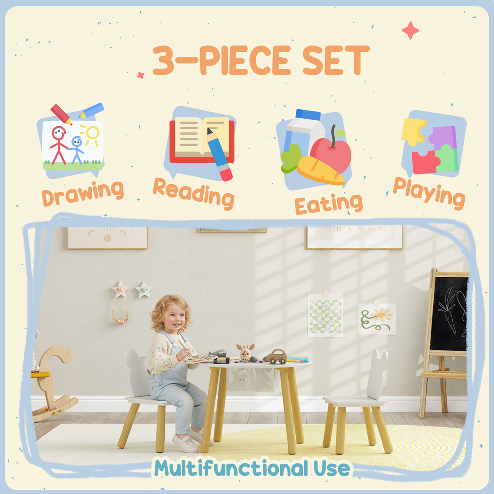 AIYAPLAY 2 Seater White Toddler Table and Chair Set with Centre Mesh Bag Image 5