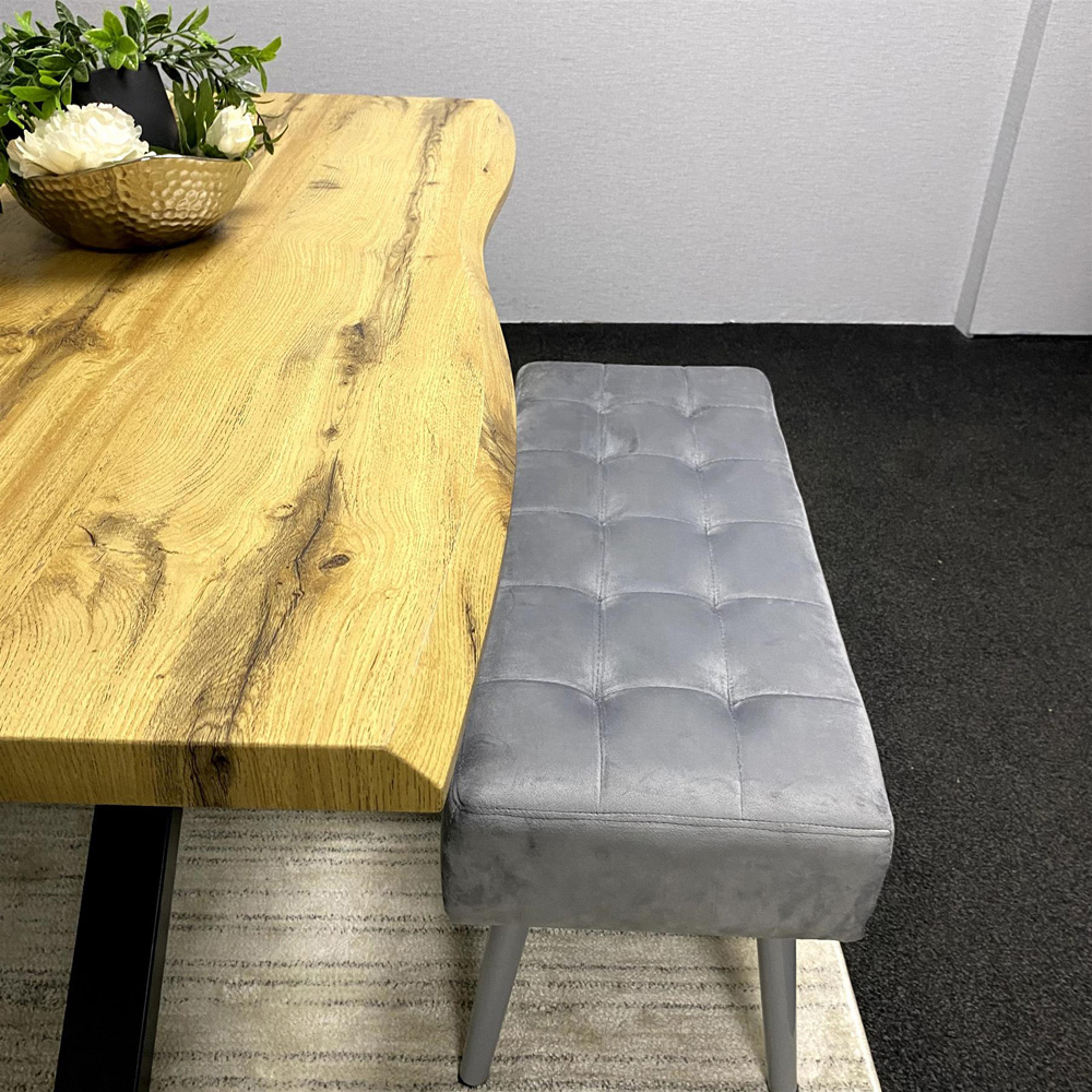 Kosy Koala 4 Seater Wood and Velvet Dining Table Set with Bench Grey Image 3