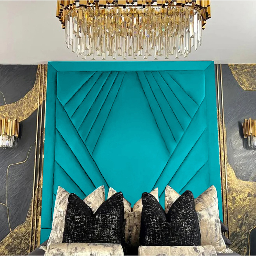 Eleganza Home Solia King Size Teal Plush Velvet Bed Frame with Headboard Image 3