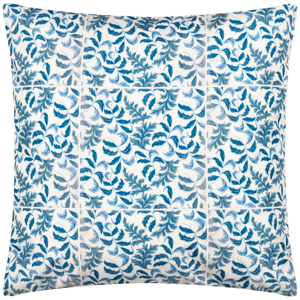 Paoletti Minton Blue Tile Floral UV & Water Resistant Outdoor Cushion Image 1