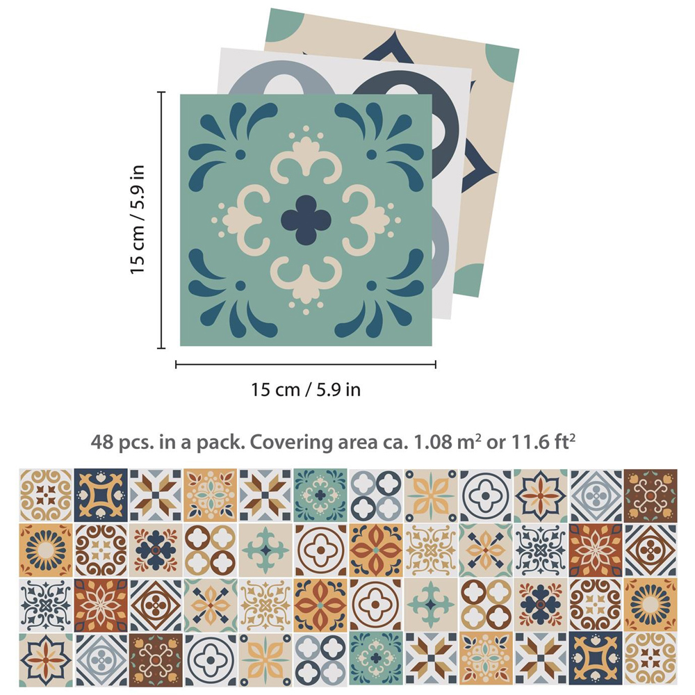 Wallplus Rabat Mediterranean Wall Tile Sticker 15 x 15cm 48 Pack Image 8