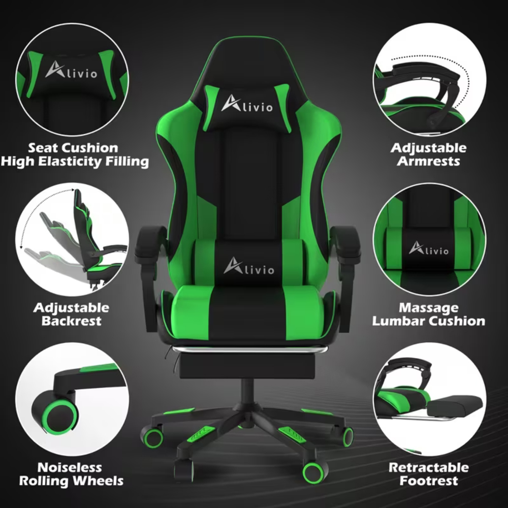 Alivio Green Ergonomic Massage Gaming Chair Image 7