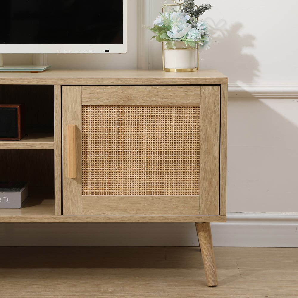 FurnitureHMD 2 Door 2 Shelf Rattan Weaving TV Unit Image 6