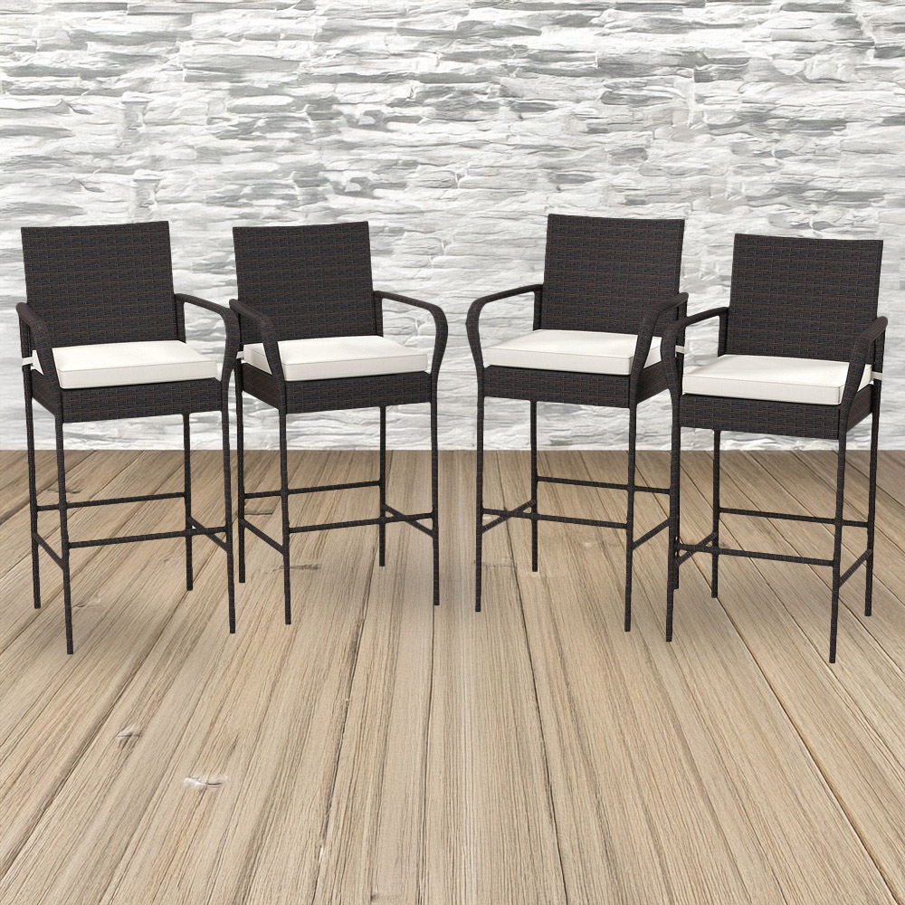 Costway PE Rattan Patio Wicker Barstools Set of 4 Image 1