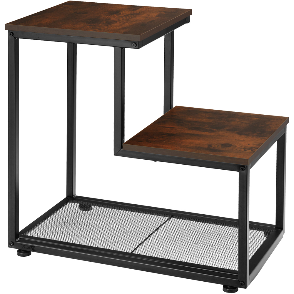 tectake Halifax 3 Shelf Rustic Dark Wood Industrial Bedside Table Image 6