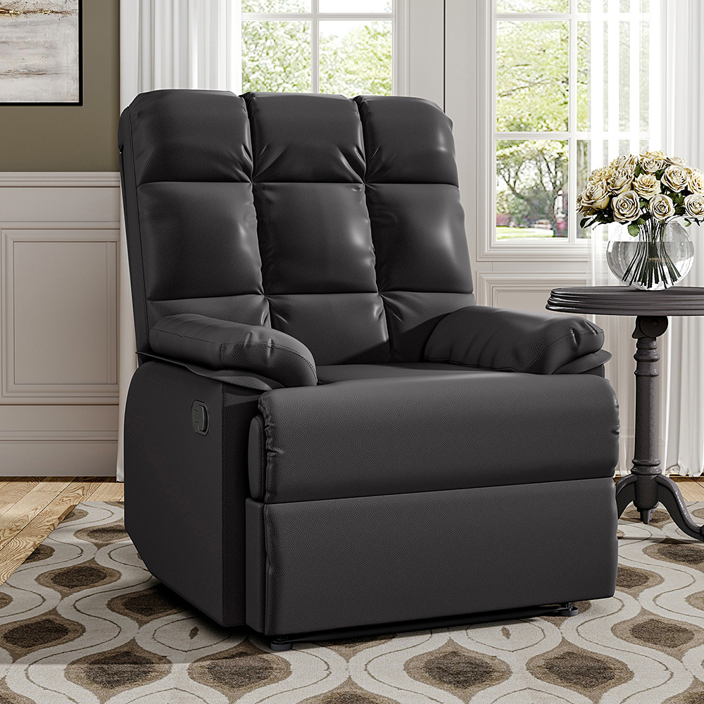 Living and Home Black Tufted Faux Leather Recliner with Control Switch Image 7