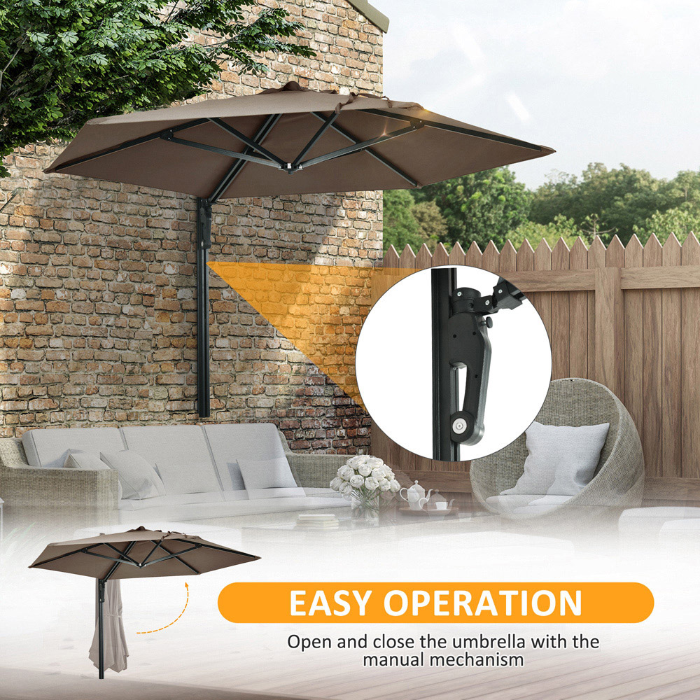 Outsunny Khaki Wall Mounted Parasol 2.5m Image 5