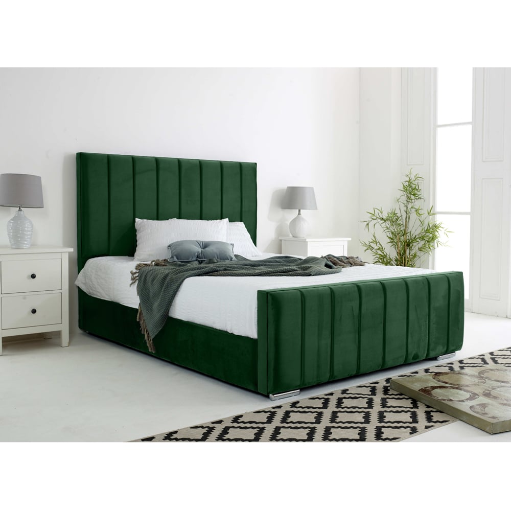 Eleganza Coraline Single Green Plush Velvet Bed Frame with Headboard and Footboard Image 3