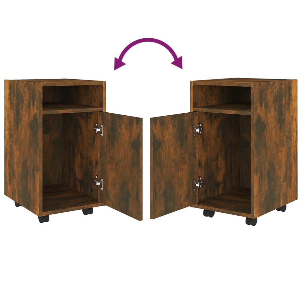 vidaXL Single Door Single Shelf Smoked Oak Rolling Side Cabinet Image 5