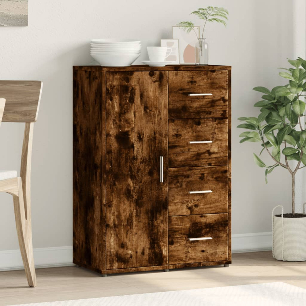 vidaXL 4 Drawer Single Door Smoked Oak Sideboard Image 9