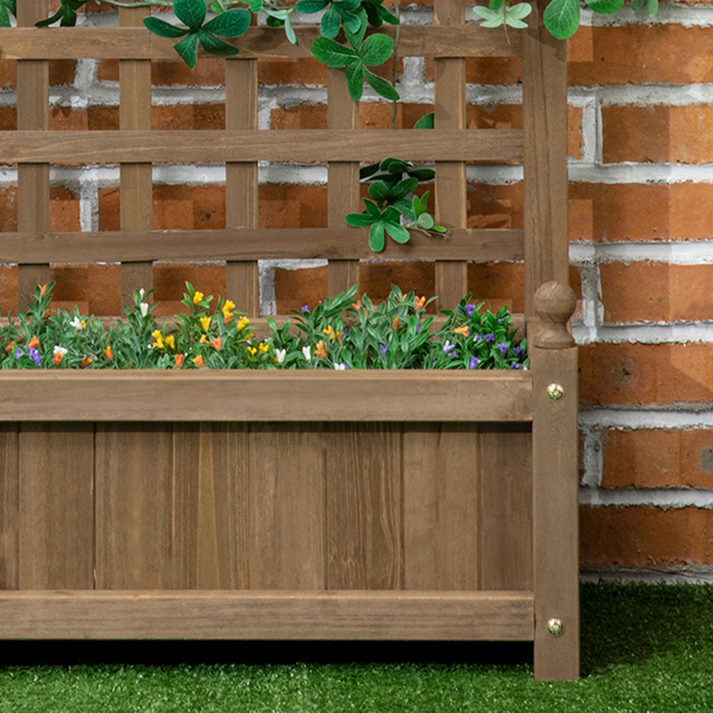 Outsunny Brown Raised Garden Bed Planter with Trellis 75 x 28 x 64cm Image 3