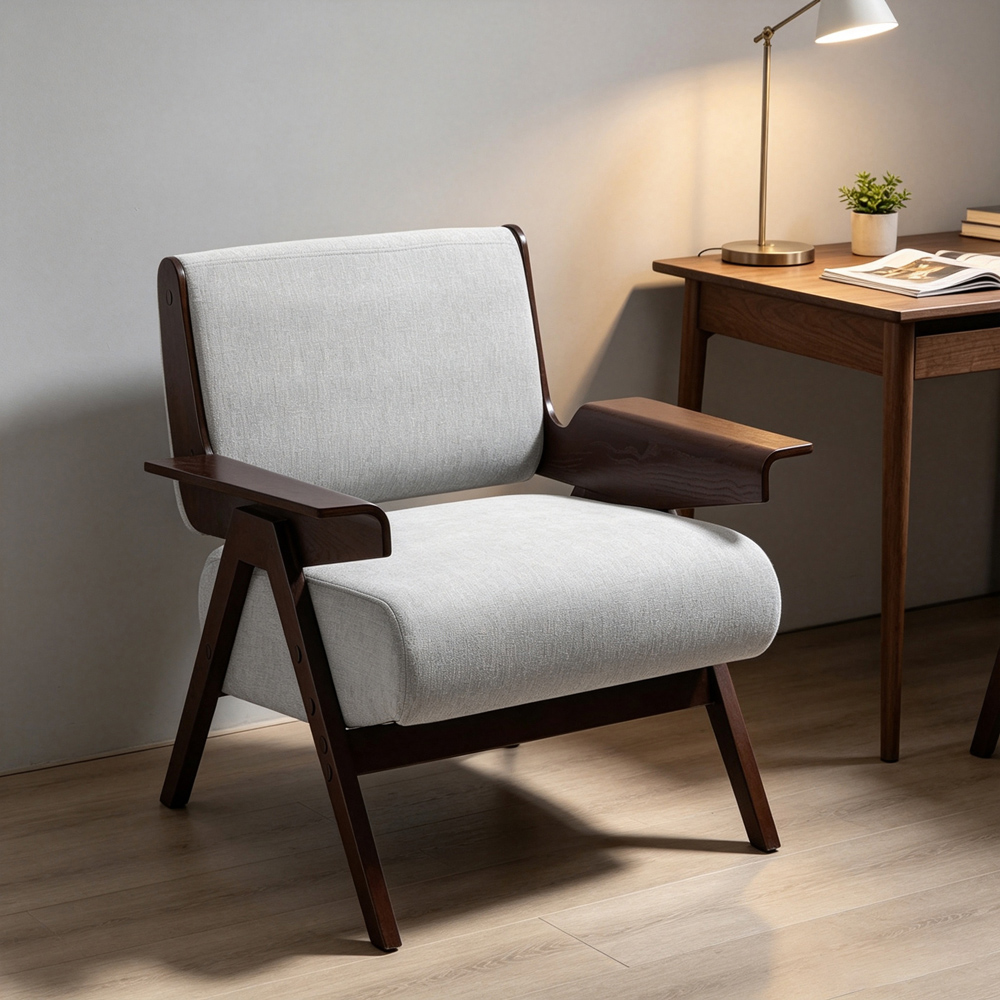 Living and Home Grey Chenille Modern Armchair Image 7