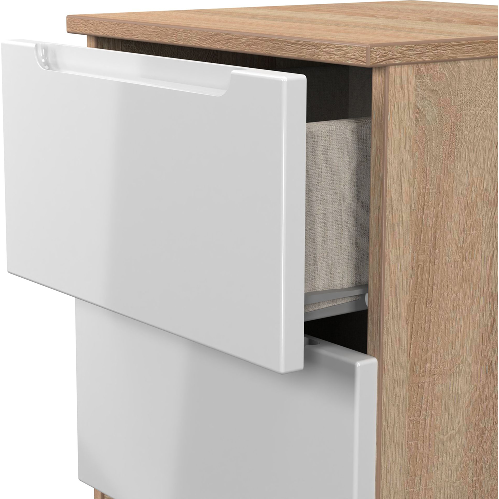 Crowndale Milan 2 Drawer White Gloss and Bardolino Oak Compact Bedside Cabinet Ready Assembled Image 5