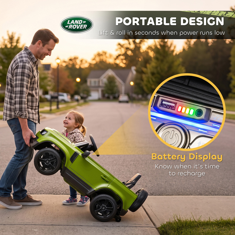 AIYAPLAY Kids Green Licensed Land Rover Defender Ride-On Electric Car with Remote Control 12V Image 7