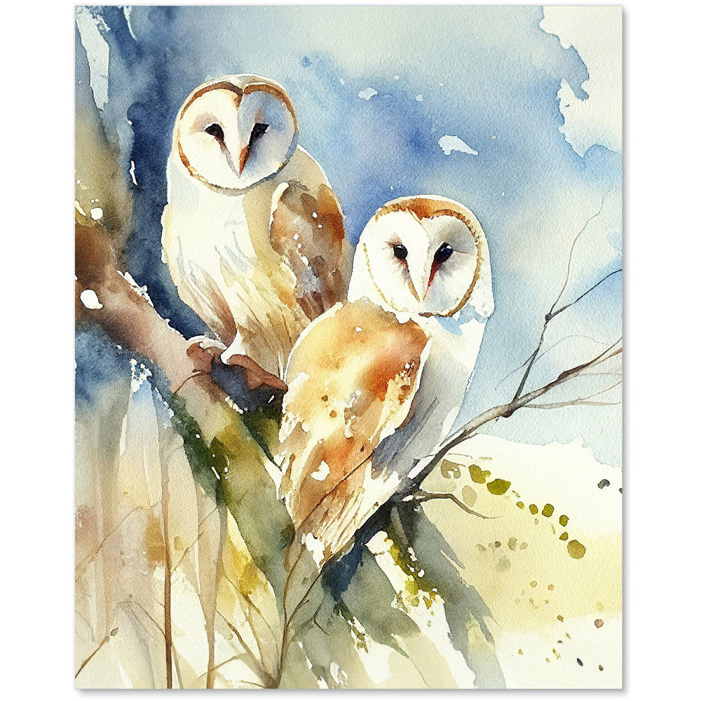 Warren Reed Designer Barn Owls Watercolour Glass Kitchen Splashback 75 x 60cm Image 2