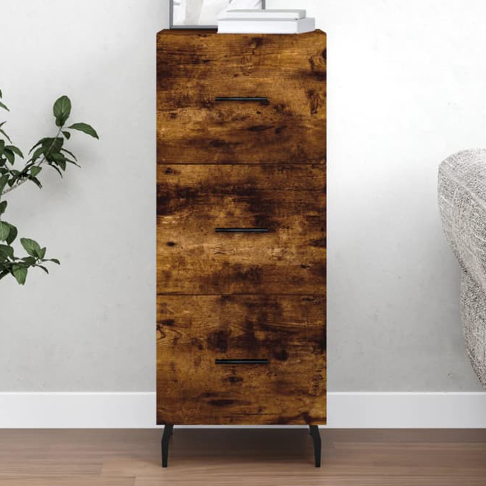 vidaXL 3 Drawer Smoked Oak Narrow Sideboard Image 1