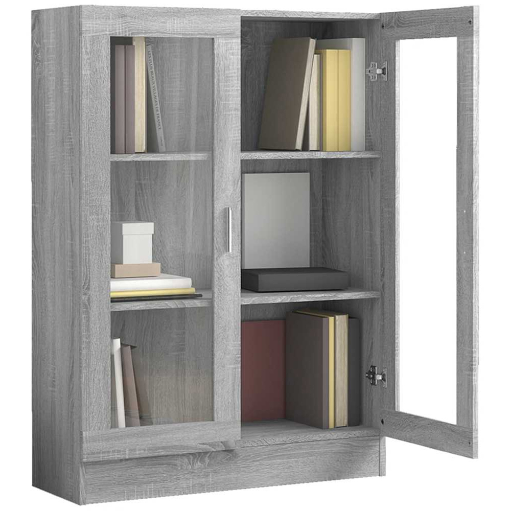 vidaXL 2 Glass Door 3 Shelf Grey Sonoma Vitrine Cabinet Image 3