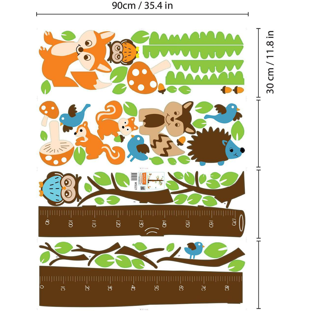 Walplus Kids Fox Tree Height Measure Self Adhesive Wall Stickers Image 5