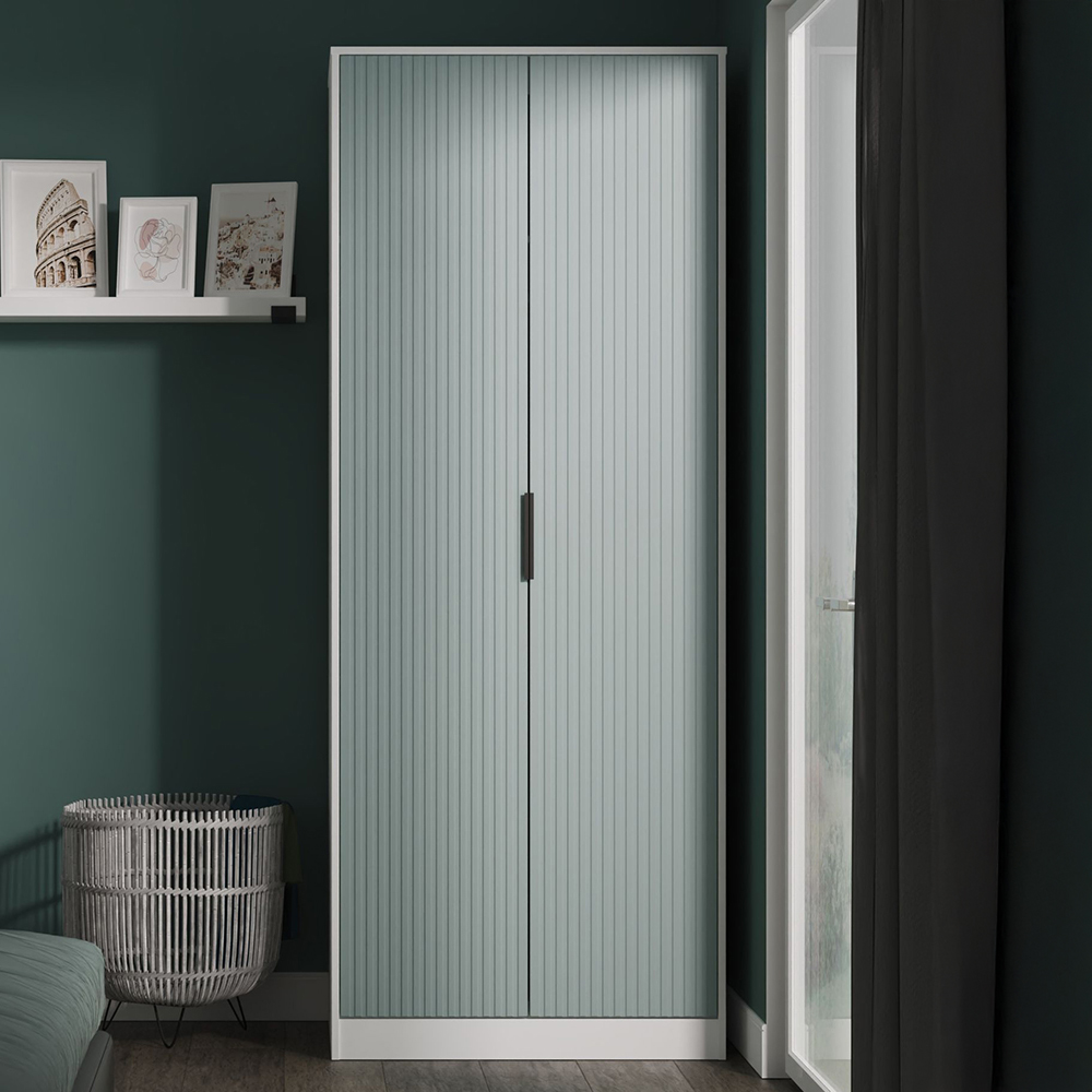 Crowndale Fluted 2 Door Duck and White Matt Tall Wardrobe Ready Assembled Image 1