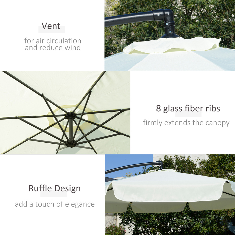Outsunny Cream White Cantilever Parasol with Cross Base 2.7m Image 6