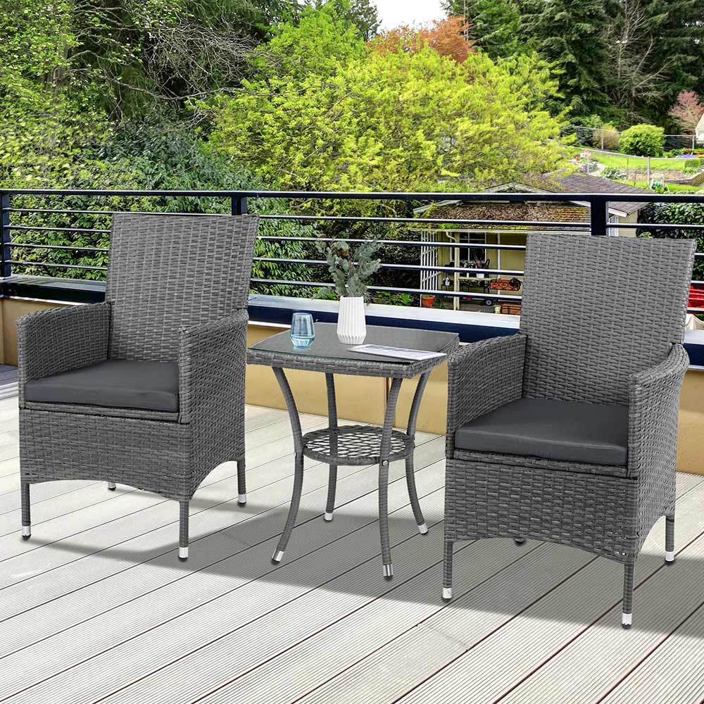 Outsunny Rattan Effect 2 Seater Bistro Set Grey Image 1