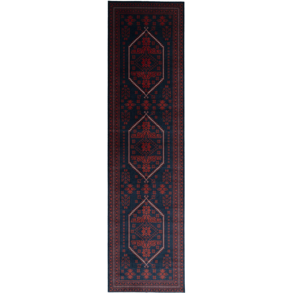Kukoon Asha Red and Navy Flat Persian Style Vintage Rug 200 x 290cm Image 2