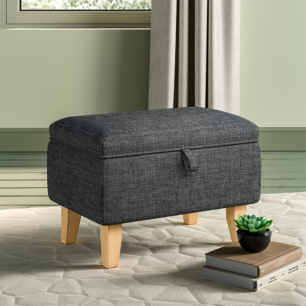 Living and Home Dark Grey Linen Storage Ottoman with Lift-Up Lid Image 7