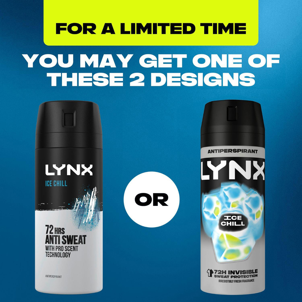 Lynx Ice Chill 72H Sweat Protection Anti-Perspirant Aerosol Deodorant Body Spray 150ml 36 Pack Image 7