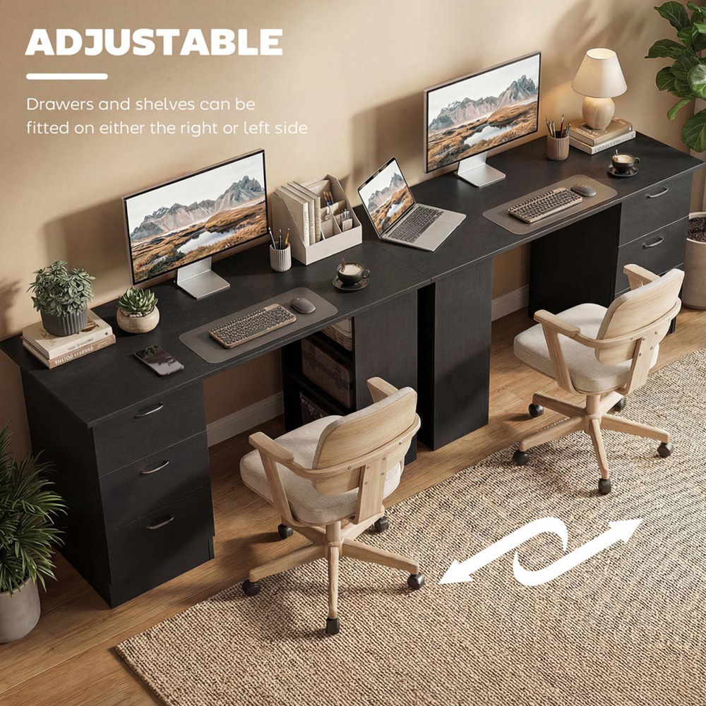Portland 3 Drawer 3 Shelf Customisable Computer Desk Black Image 6