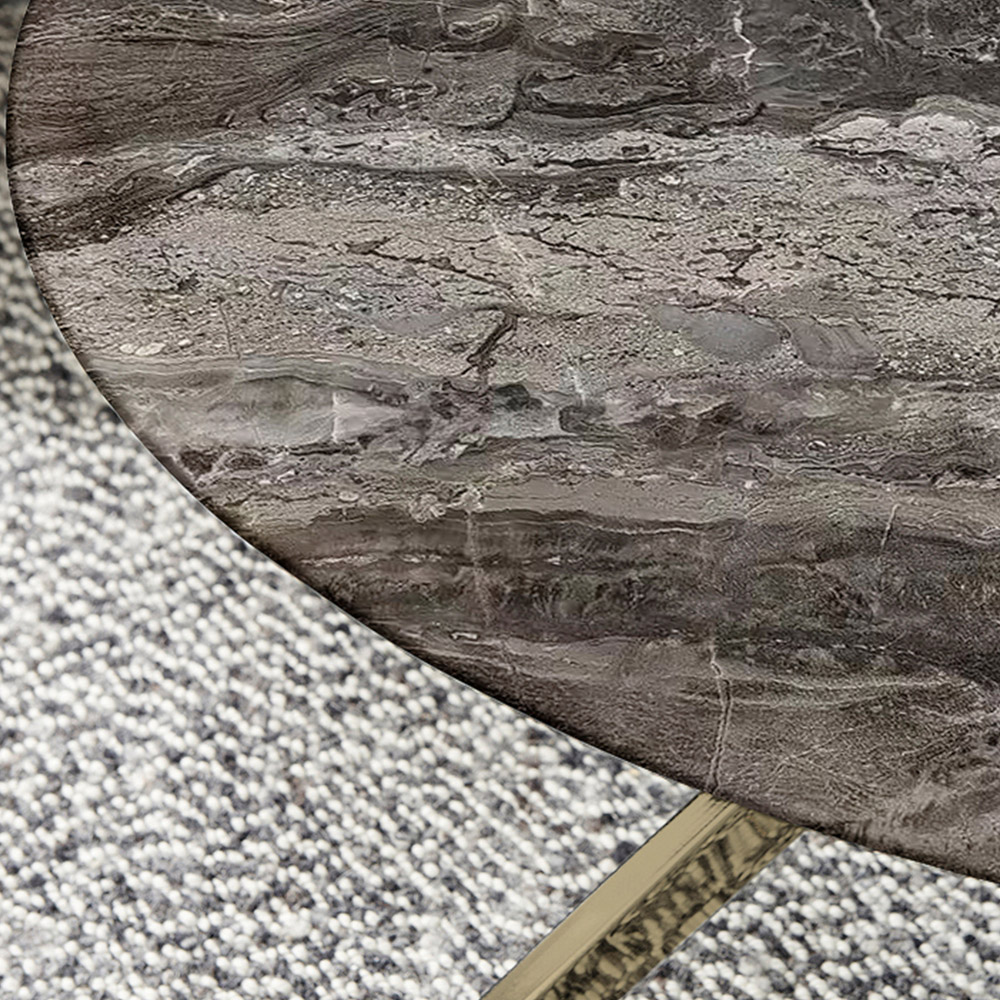 Furniturebox Arona Round Marble Effect Glass Coffee Table with Gold Legs Image 2