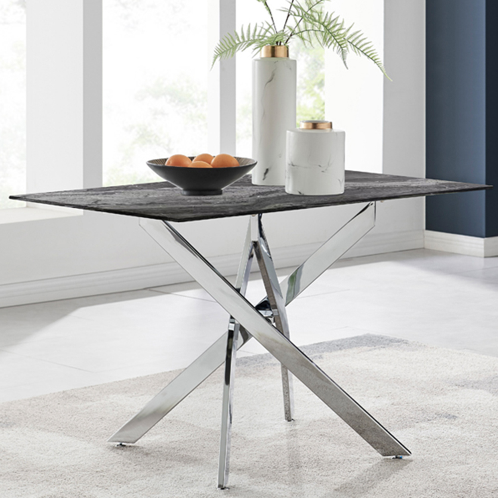 Furniturebox Tavalo 4 Seater Glass Dining Table Marble Effect and Silver Image 1