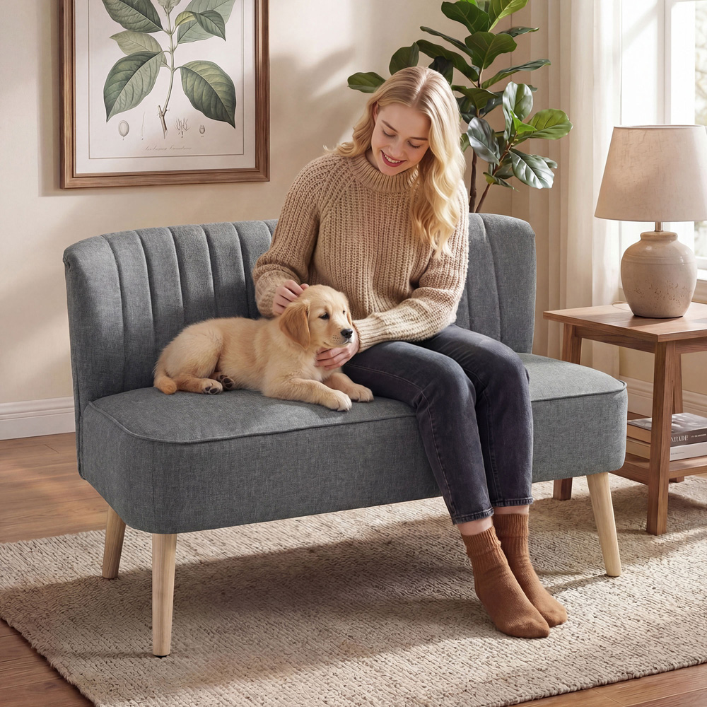Portland 2 Seater Grey Padded Loveseat Sofa Image 4