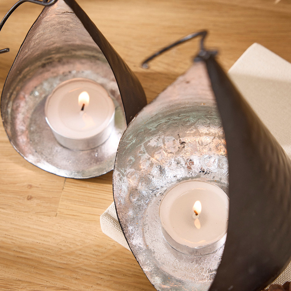 Dibor 2 Piece Black and Silver Hanging Tealight Candle Holder Set Image 4