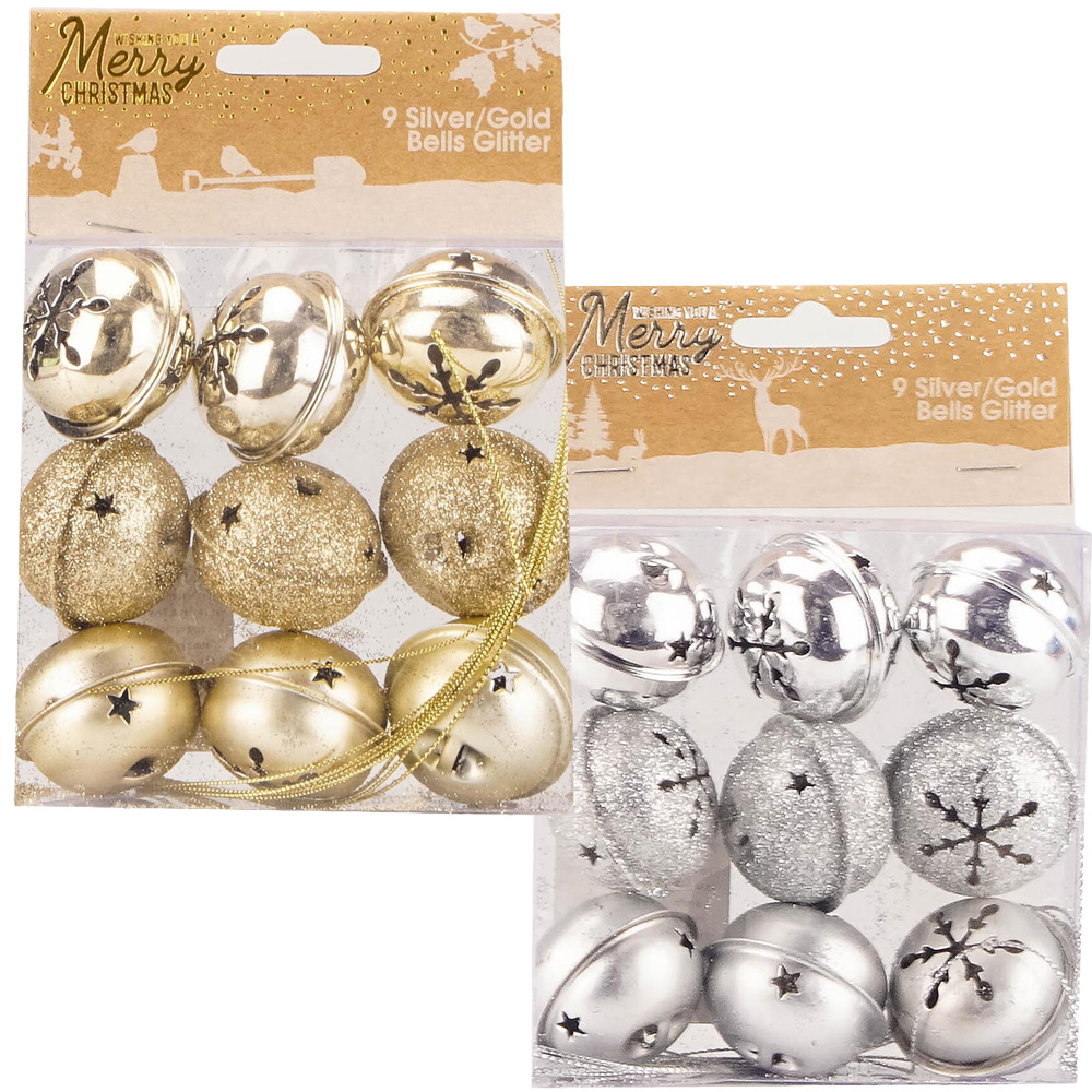 Single Frosted Fairytale Glitter Bell Decoration 9 Pack in Assorted styles Image 1