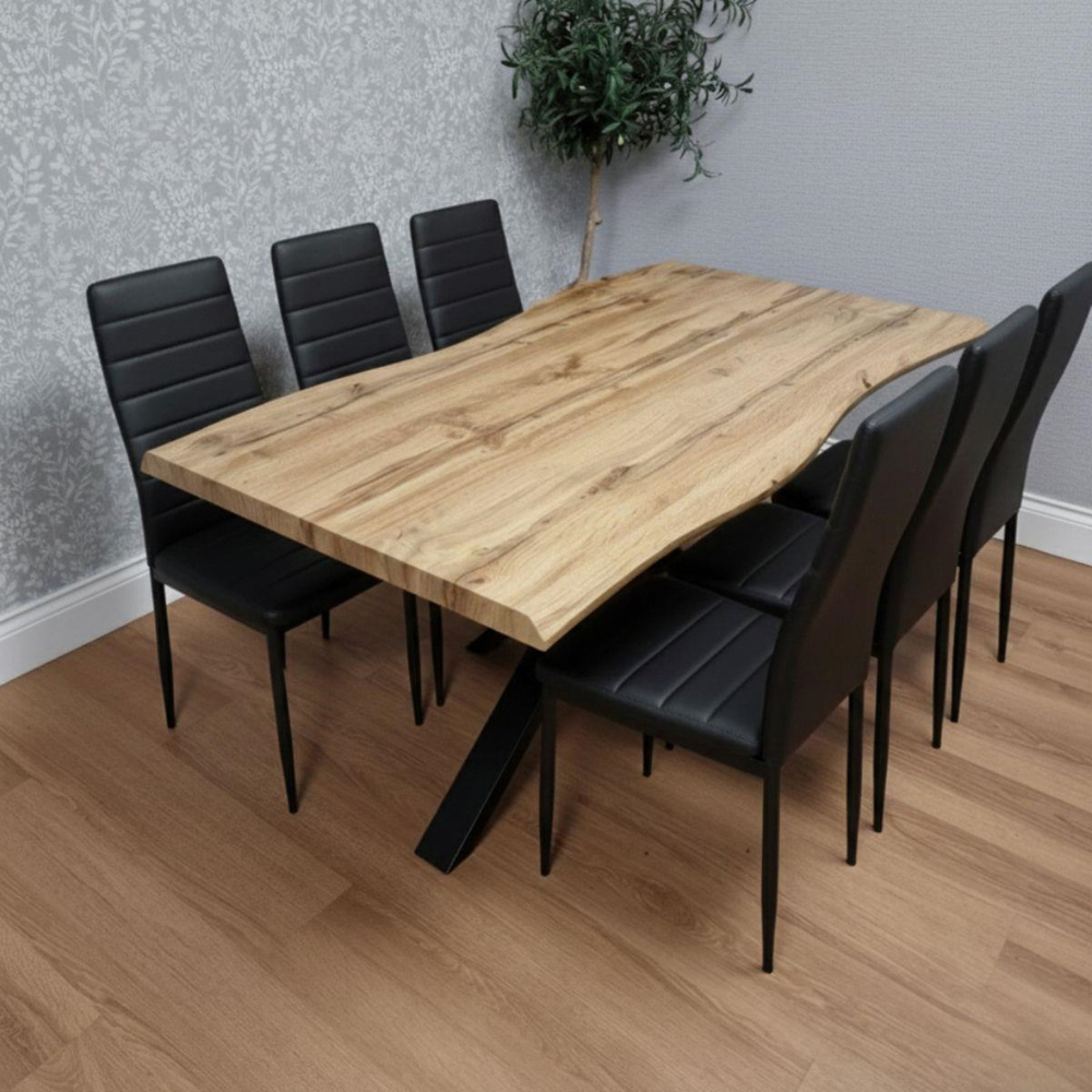 Portland 6 Seater Faux Leather Padded Dining Set Black Image 2