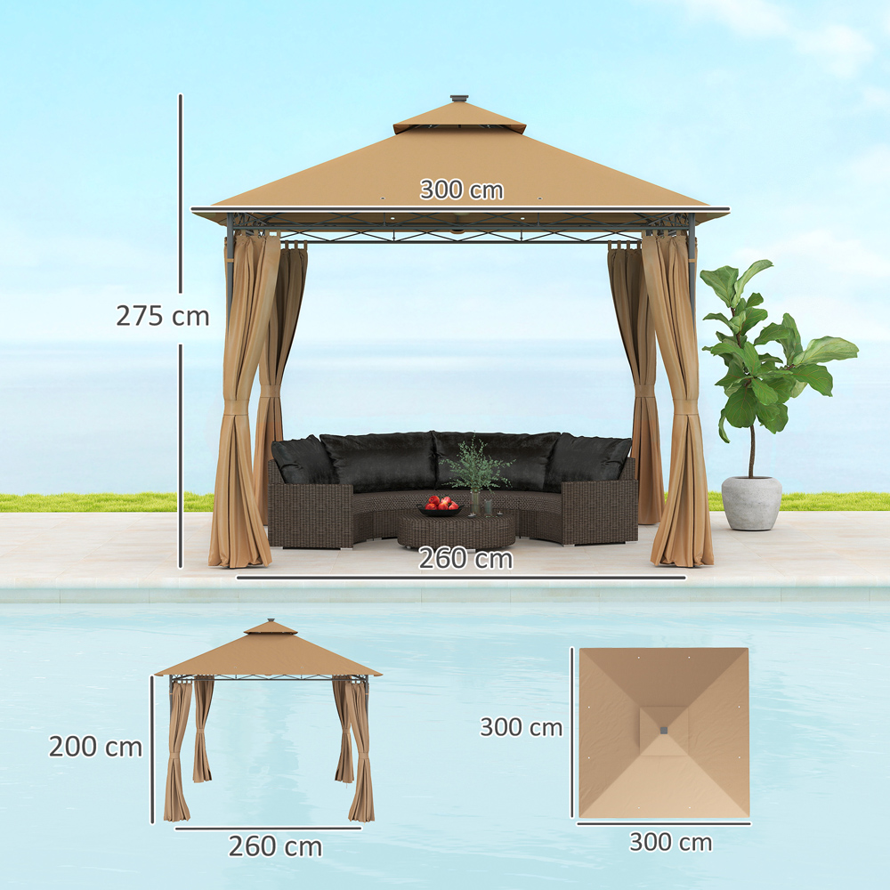 Outsunny 3 x 3m Brown Double Roof Outdoor Gazebo with Curtains Image 8