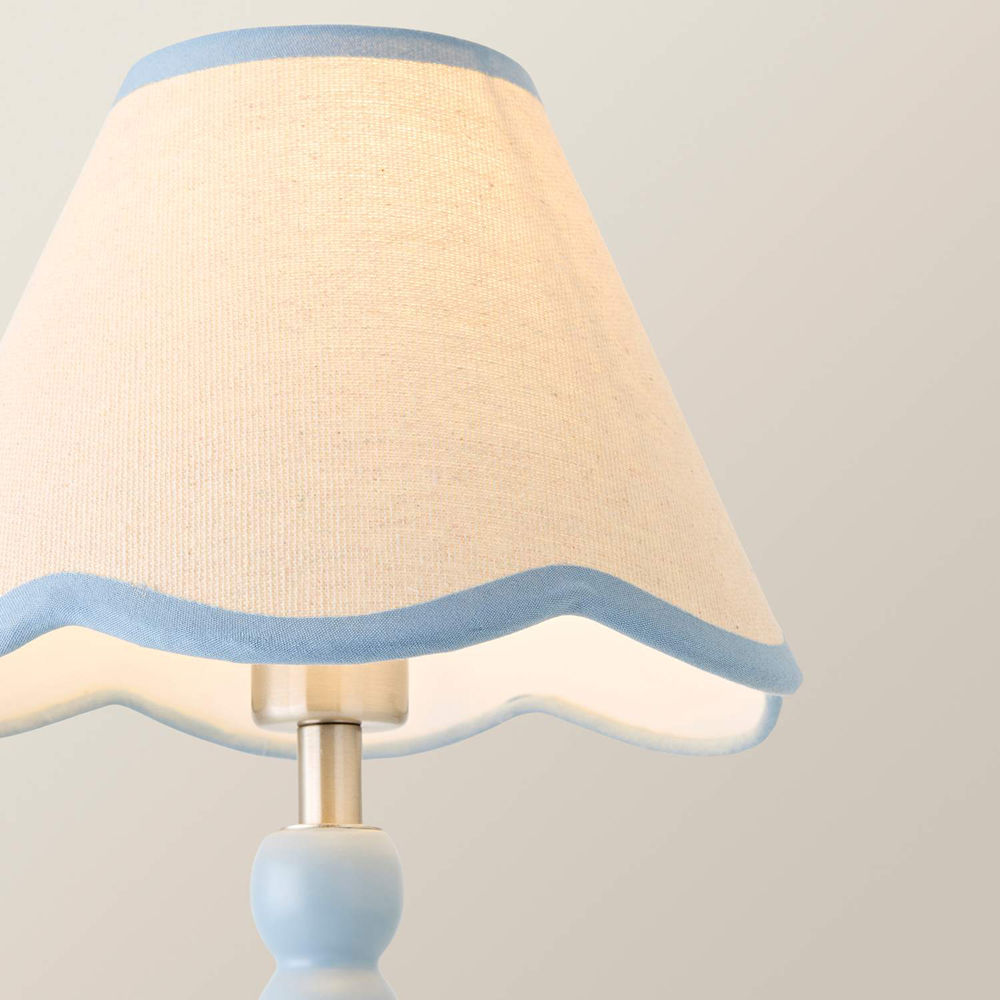 ValueLights Bobble Blue Scallop Shade Blue Rechargeable Wooden LED Table Lamp Image 3