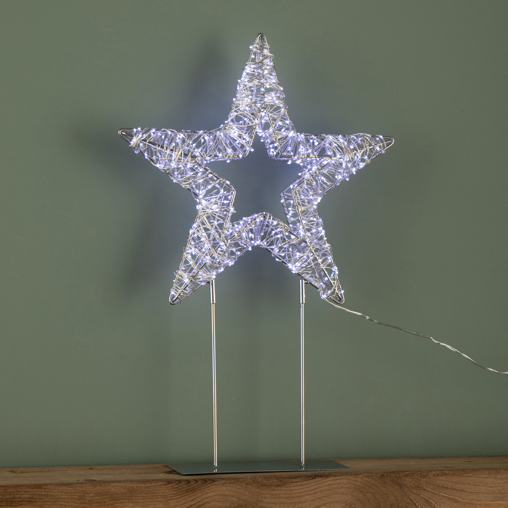 Samuel Alexander 720 White LED Light-Up Twinkling Silver Christmas Star with Metal Stand 45cm Image 3