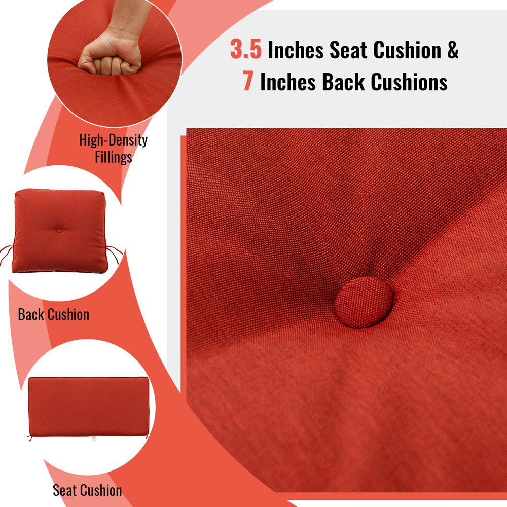 Costway 2 Seater Brick Red Outdoor Glider Bench with Cushions Image 7