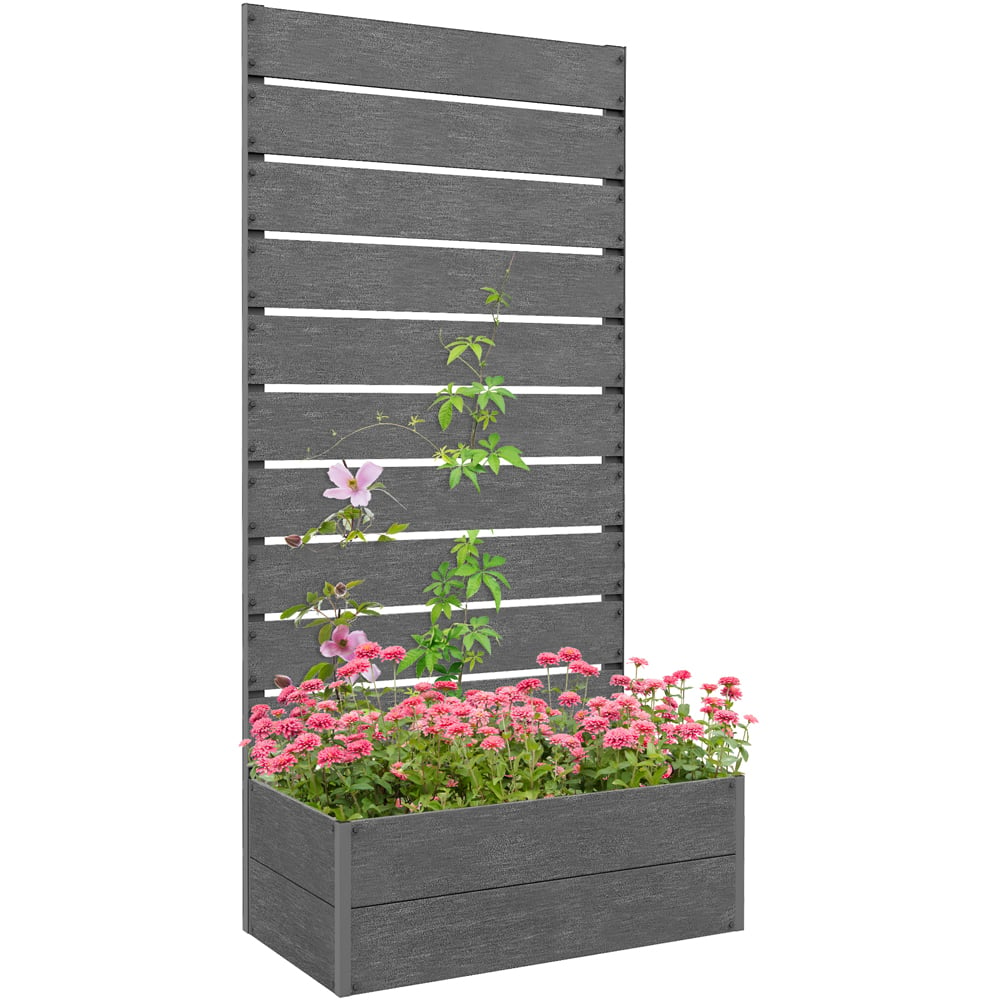 Outsunny Grey Raised Garden Bed Planter Box with Trellis Image 1