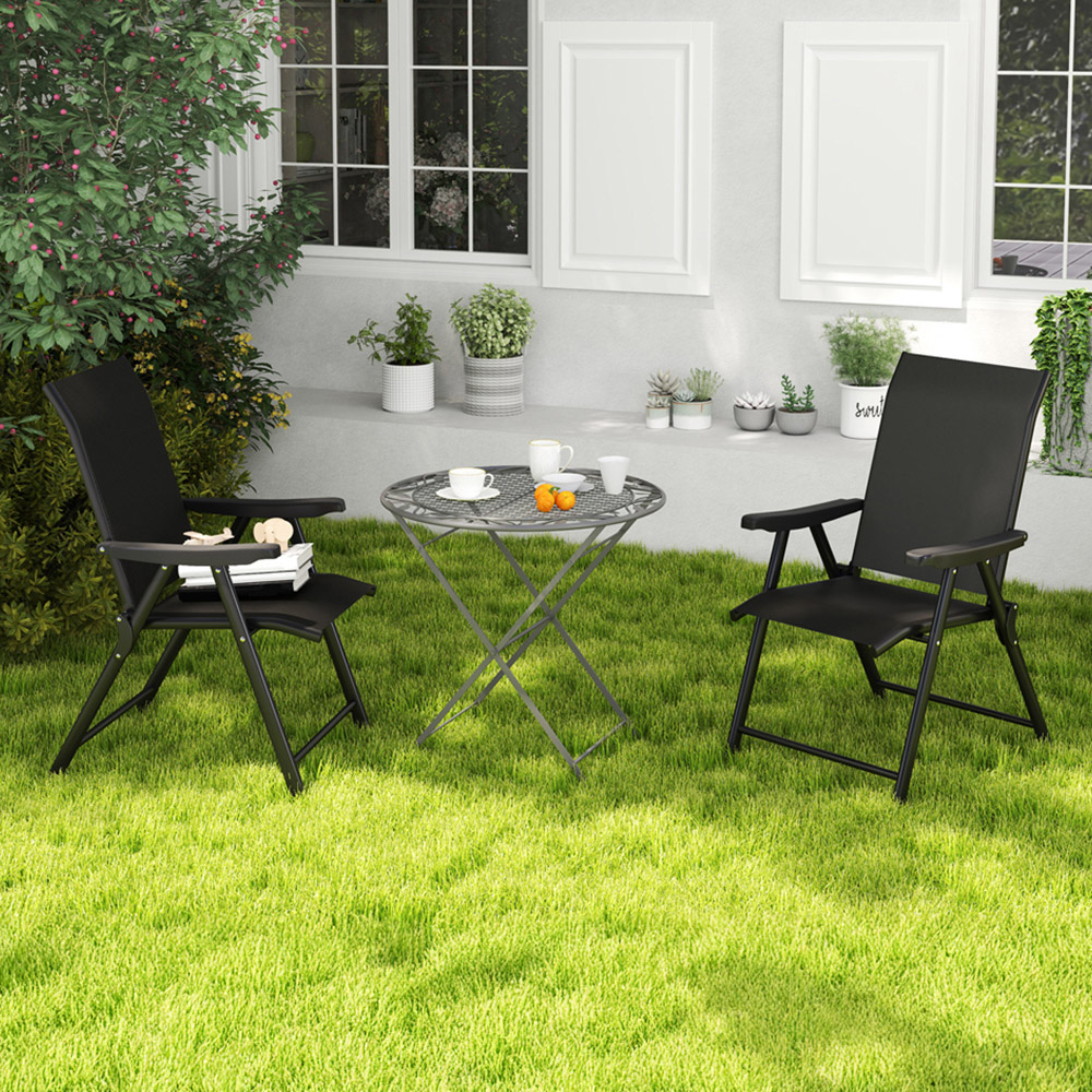 Outsunny Black Folding Chair with Breathable Mesh Fabric Seat Set of 2 Image 1